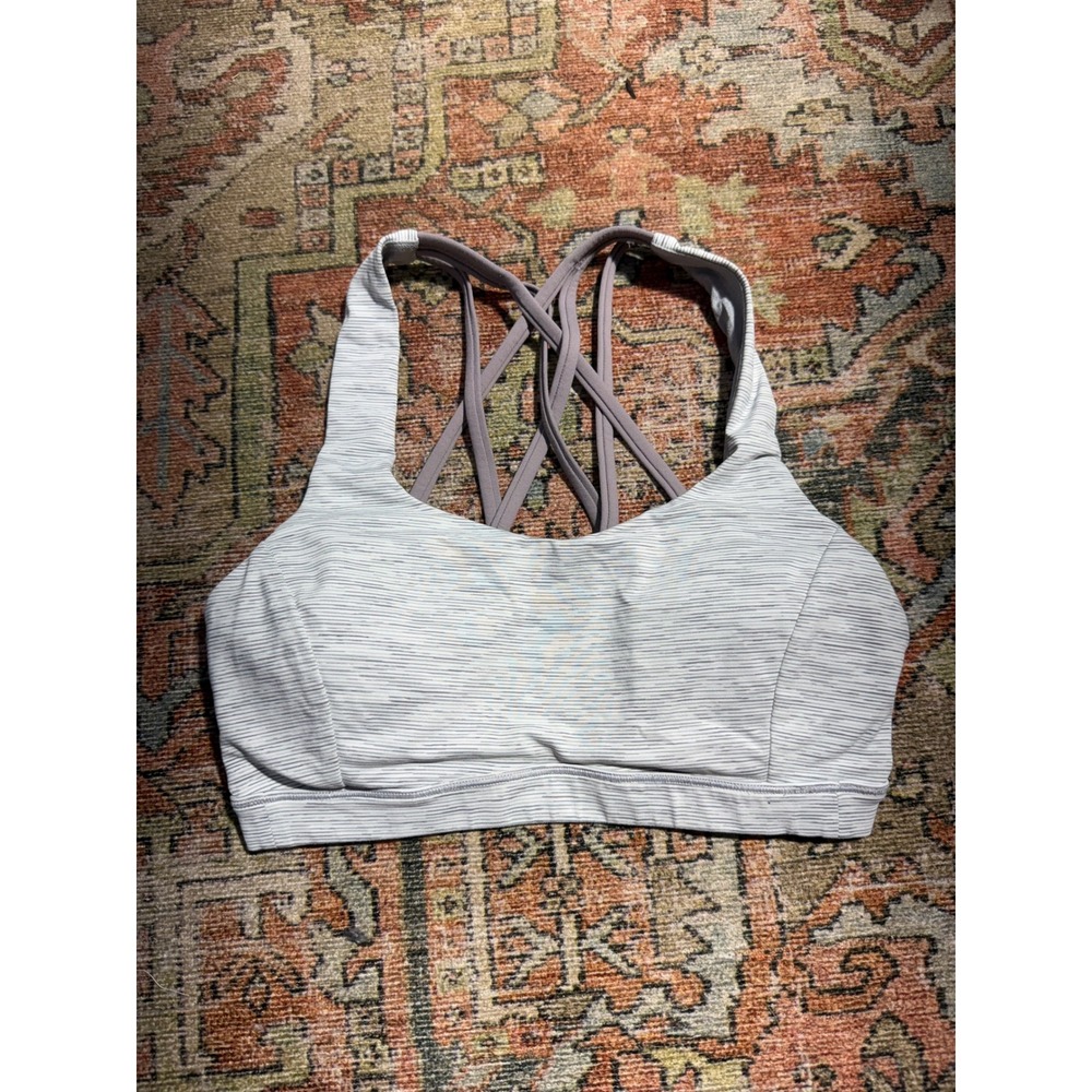 Lululemon Free To Be Wild Sports Bra Size 8 Grey White Space Dye Strappy Back